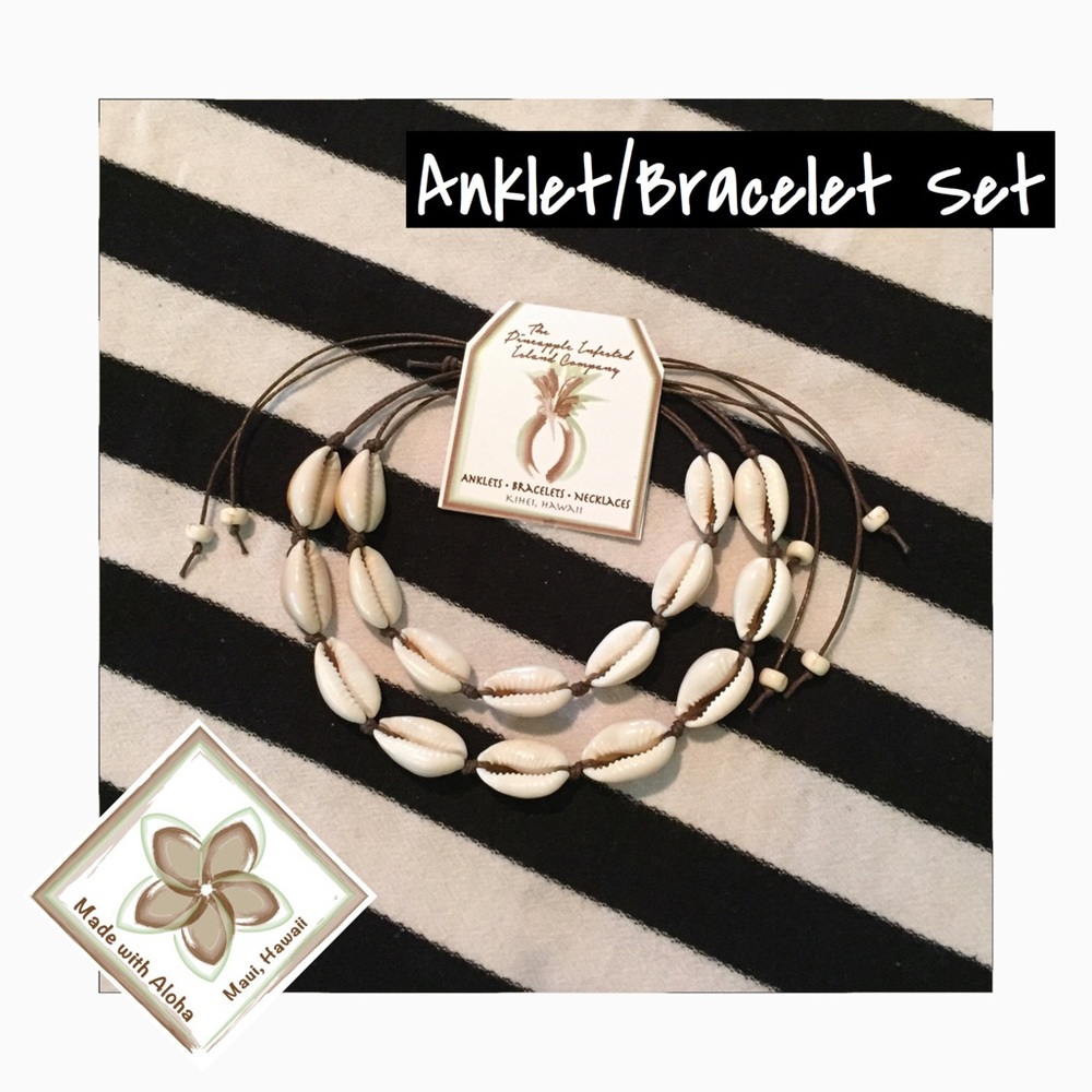 Hawaii Cowrie Shell Anklet + Bracelet Set
